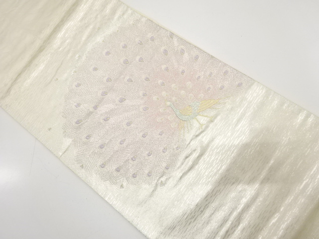 JAPANESE KIMONO / ANTIQUE FUKURO OBI / SILK / WOVEN PEACOCK